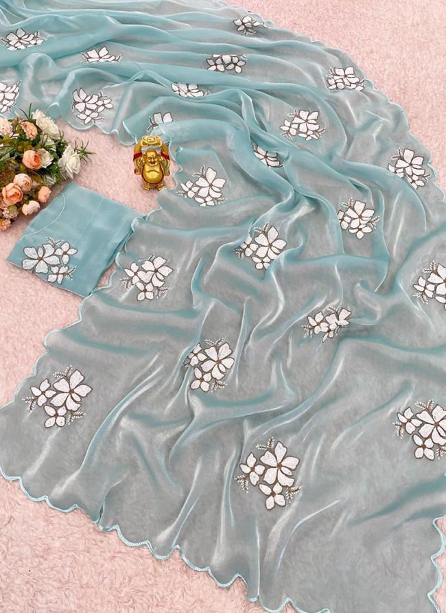 Jimmy Choo Sky Blue Party Wear Sequins Work Saree